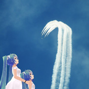 ミクさんとちびさんと一緒にブルーインパルスを見に行きました。