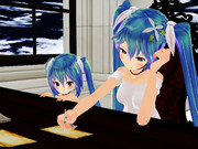 ミクさんが秋の夜長に手紙を書いています。