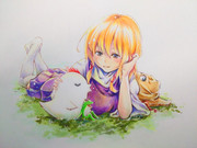 ニワトリ君×かわず君×諏訪子様(着色)