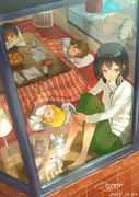出窓に座る ニコニコ静画 イラスト