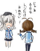 制服着た艦娘と名誉店長。