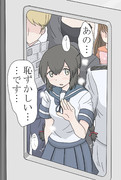 「通勤途中に混雑した電車の中で提督と乗り合わせた駆逐艦娘」