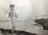 水墨画「帰りを待つ曙」