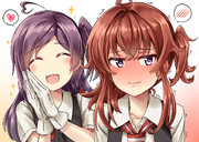 嵐をお揃いの髪型にしてご満悦な萩風