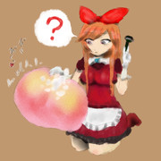 桃の剃毛作業中に何かを察する上海人形