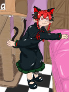 ランダムキャットウォーク中にキャットタワーとベッドに同時に爪が引っかかってしまったお燐