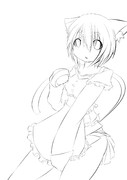 線画 猫メイド