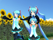 謎のいきものとおんだ姉妹とひまわり畑