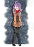 雪の降る中。