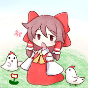 ニワトリくんたちとお花畑でピクニックするサケノミ