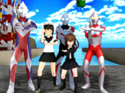 光の巨人と共に記念撮影