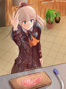 神戸牛に下味を付けるため、塩を振る熊野