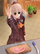 神戸牛に下味を付けるため、塩を振る熊野（差分）