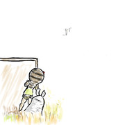 すごく遠くから見てくるハシビロコウを警戒するツチノコとサバンナオオナメクジ