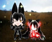 ブラックサーバルちゃん と黒謎ちゃん(*^▽^*)