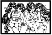 切り絵「水着の金剛4姉妹」