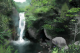 滝のある森