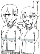 まほの肩のほこりを払おうとした瞬間に思い出し笑いするエリカ