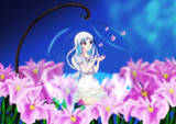 瑠璃色金魚と花菖蒲