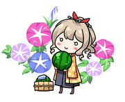 スイカと朝顔と旗風