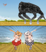 巨大セルリアンに猛攻を仕掛けるトラとホワイトタイガー