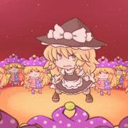 大量のクラウンピースに包囲される魔理沙