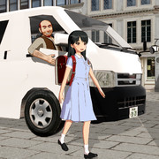 娘の登校を優しく見守る父親らしき人