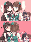 摩耶と鳥海のポッキーゲーム(＋加古鷹)