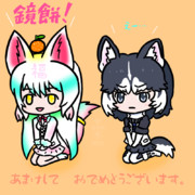 オイナリサマとイエイヌ（シベリアンハスキー）で年賀状