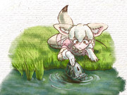 ヒルを見るフェネック