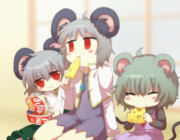 一緒にご飯を食べるネズミ達