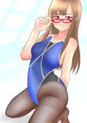 水本ゆかり×競泳水着×黒パンスト×眼鏡