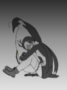 落ち込んでいるプリンセスとコウテイペンギン