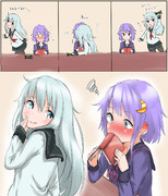 突然百合に興じる響とまだ恥ずかしい弥生