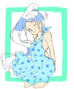 水玉ワンピースとポニテ