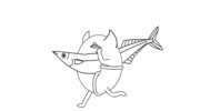 秋刀魚を穴に挟んだまま走る浮輪さん
