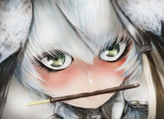 ポッキーゲームでくわえ方を間違えていて、とっても危険な状態のハシビロコウ