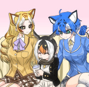 百合に挟まるパフィン