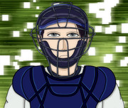 「野球演劇部」の主人公であるスーのキャッチャー姿