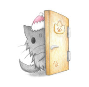こちらを覗くサンタにゃんこ