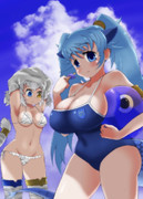 水着セイリュウさんとビャッコさん