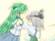 さなみょん泣いてる妖夢を励ます早苗さん