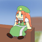 塀の上に座る美鈴