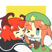 ほっぺで挨拶する美鈴と小悪魔