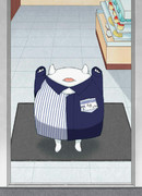 お出迎えする浮き輪さん店員