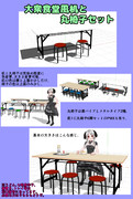 【MMD】大衆食堂風机と丸椅子のセット【MMDモデル配布あり】