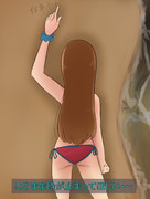 バカンス最終日の夕方のビーチの絵