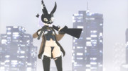 【MMDマイナーモデル使用作】ギャングジャックちゃんフィギュア、ショットガンビルドを見上げる