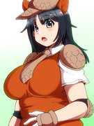 プロテクターに支えられているアルマーちゃんおっぴゃい