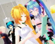 ネルさんに差し入れの飲み物渡すミクさん